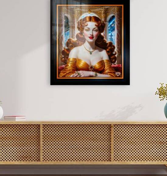 A Regal Redhead In A Gold Dress Amid Opulent Palace With Sci-Fi Backdrop Mesmerizing AI Concept Art by Xzendor7 by xzendor7