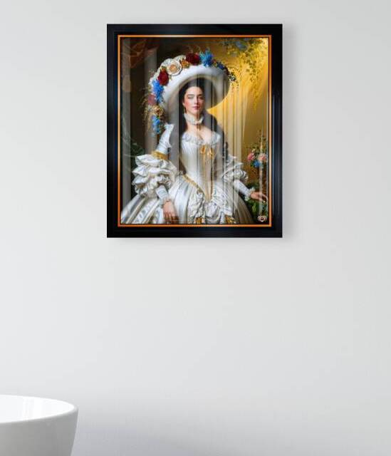 Portrait Of An Elegant Victorian Woman In Exquisite White And Gold Attire Captivating AI Concept Art by Xzendor7 by xzendor7