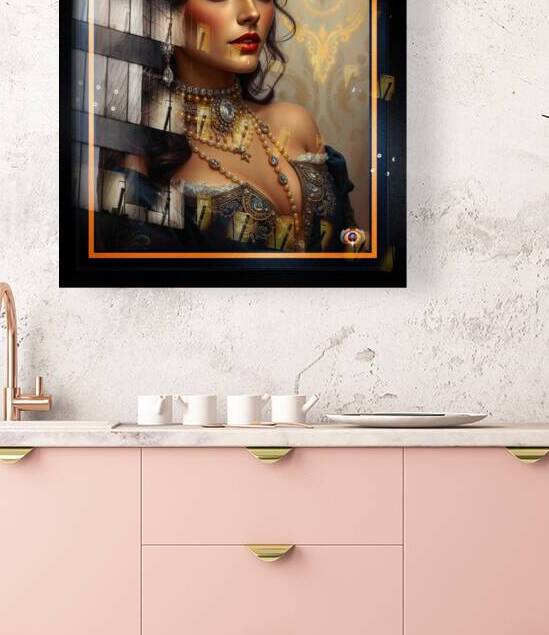 Classical Elegance Of A Woman In Luxurious Blue With Golden Jewelry Mesmerizing AI Concept Art by Xzendor7 by xzendor7