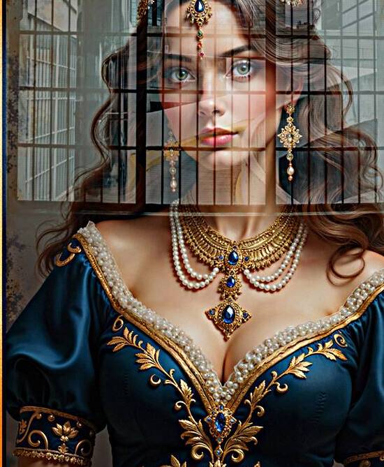 A Timeless Portrait of Anna-Marie in a Gold Embroidered Teal Dress Enchanting AI Concept Art by Xzendor7 by xzendor7