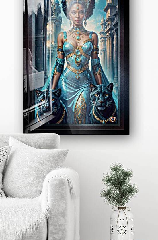 Enigmatic Portrait Of Empress Elaria With Her Panthers Amidst Ancient Architecture Mesmerizing AI Concept Art by Xzendor7 by xzendor7