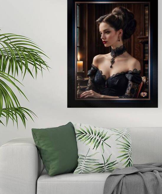 Portrait of Celestine Moreau In Black Lace And Silk By Candlelight Enchanting AI Concept Art by Xzendor7 by xzendor7