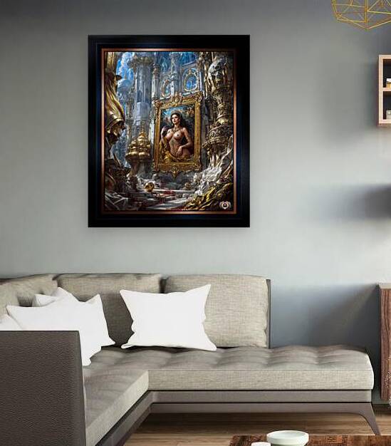 The Golden Portrait Of Kalia Falan Amidst The Treasures Of Delious Stunning AI Concept Art by Xzendor7 by xzendor7