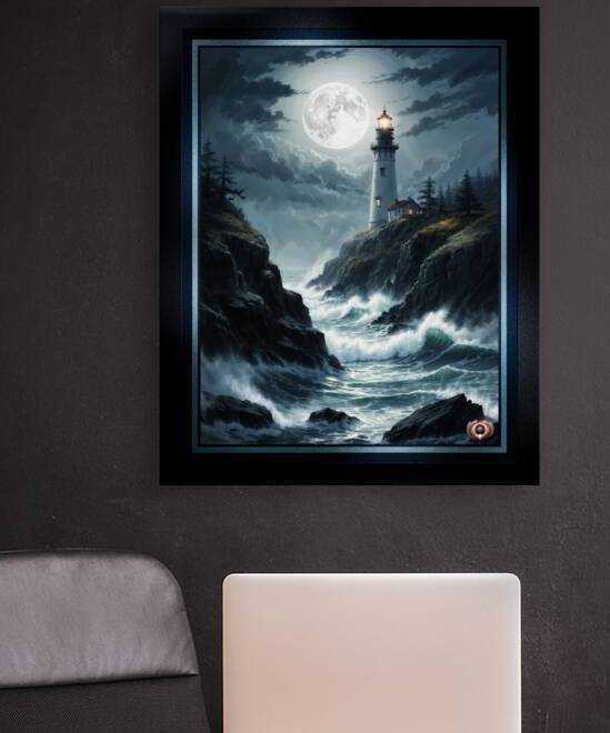 The Sentinel Of The Coast Amidst Moonlit Stormy Seas Engrossing AI Concept Art by Xzendor7 by xzendor7