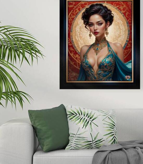 Portrait Of Liriel Voltan In A Regal Teal Satin Dress Gorgeous AI Concept Art by Xzendor7 by xzendor7