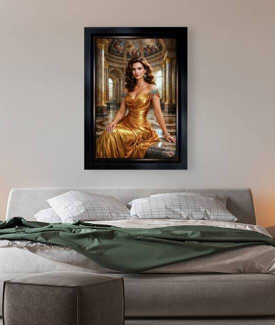 Cassia Rondelle In Golden Gown Within The Hall Of Bethleon Mesmerizing AI Concept Art by Xzendor7 by xzendor7