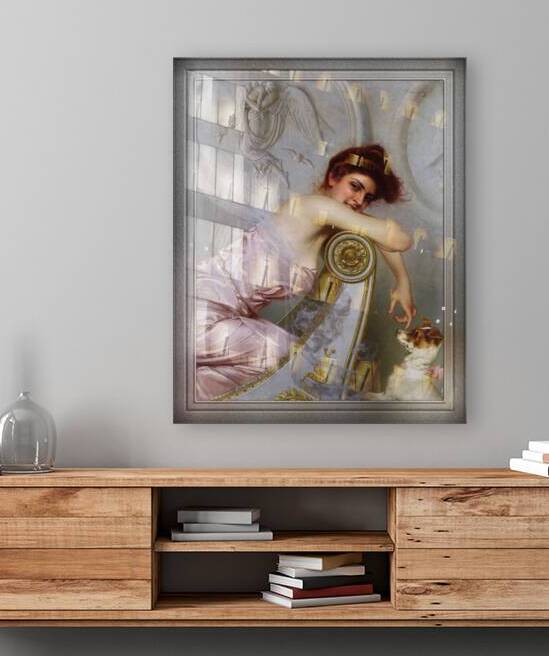 A Young Lady With Her Puppy by Vittorio Matteo Corcos Old Masters Reproduction by xzendor7