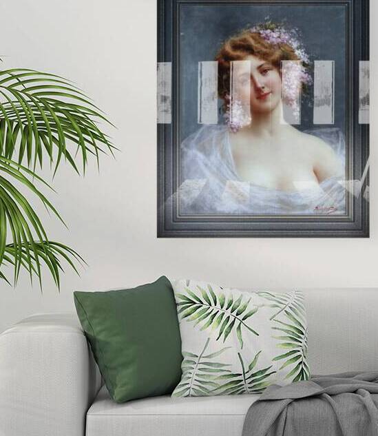 Girl With Lilacs by Achille Beltrame Classical Art Old Masters Reproduction by xzendor7