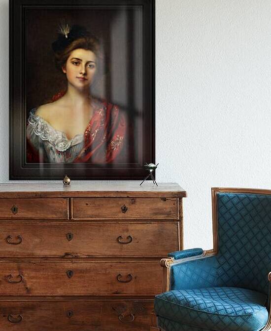 Woman In A Red Embroidered Shawl by Albert Lynch Classical Fine Art Reproduction by xzendor7