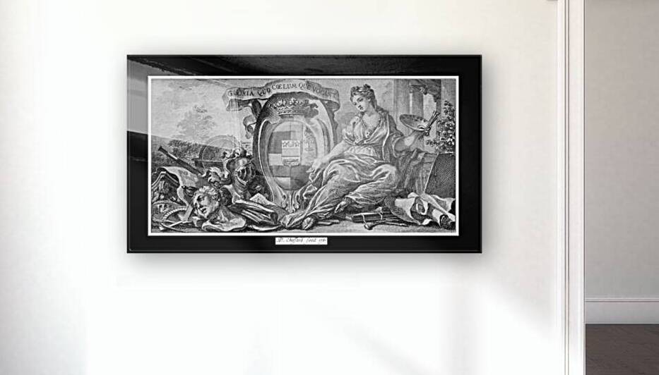 Vignette With Shield of Arms and an Allegory for the Arts by Engraver Pierre Philippe Choffard Classical Art Reproduction by xzendor7