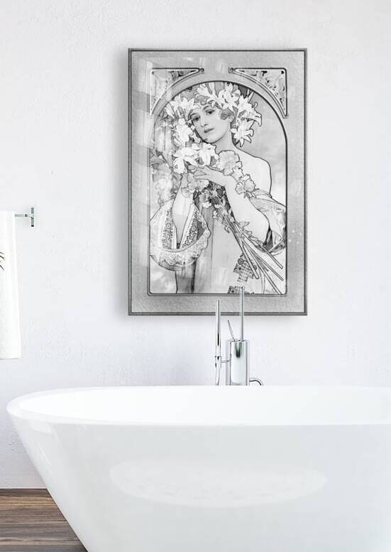 Flower by Alphonse Mucha Balck and White Art Nouveau Vingtage Art by xzendor7