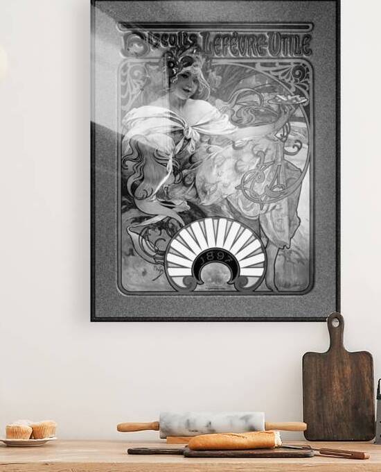 Alphonse Mucha Black and White Biscuits Lefevre-Utile Speckled Frame by xzendor7