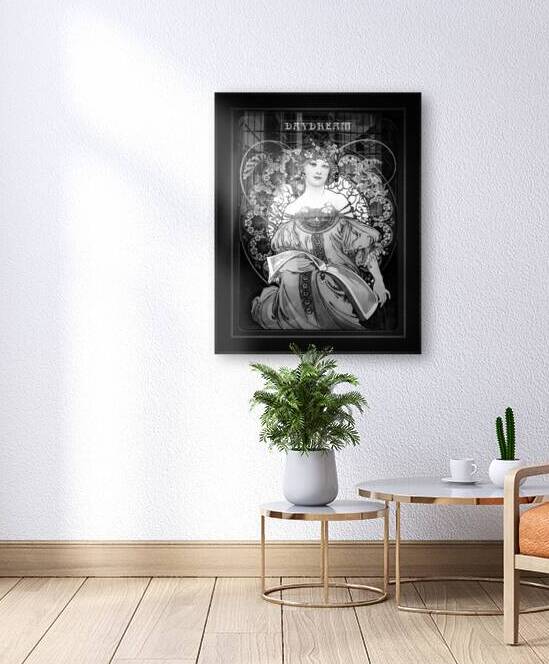Daydream by Alphonse Mucha Black and White Xzendor7 Vintage Fine Art Reproduction by xzendor7
