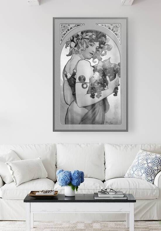 Fruit by Alphonse Mucha Black and White Vintage Xzendor7 Old Masters Art Reproductions by xzendor7