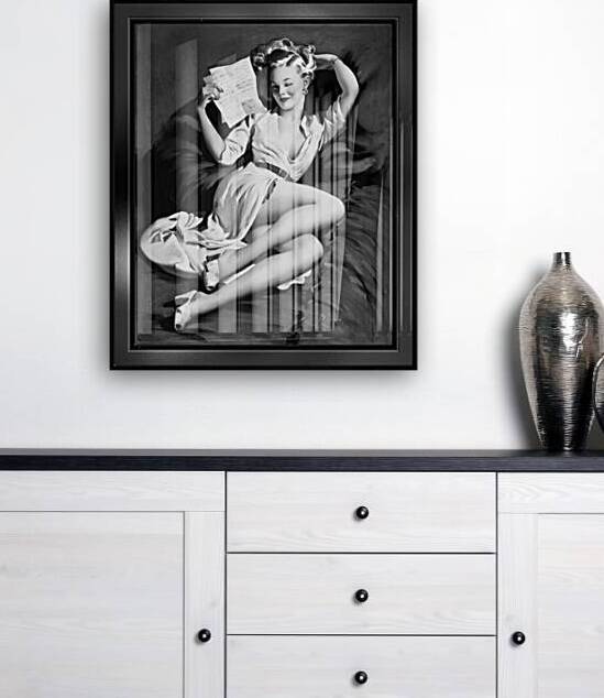 A Love Letter Pin-up Girl Illustration by Gil Elvgren Black and White Xzendor7 Old Masters Vintage Art Reproductions by xzendor7