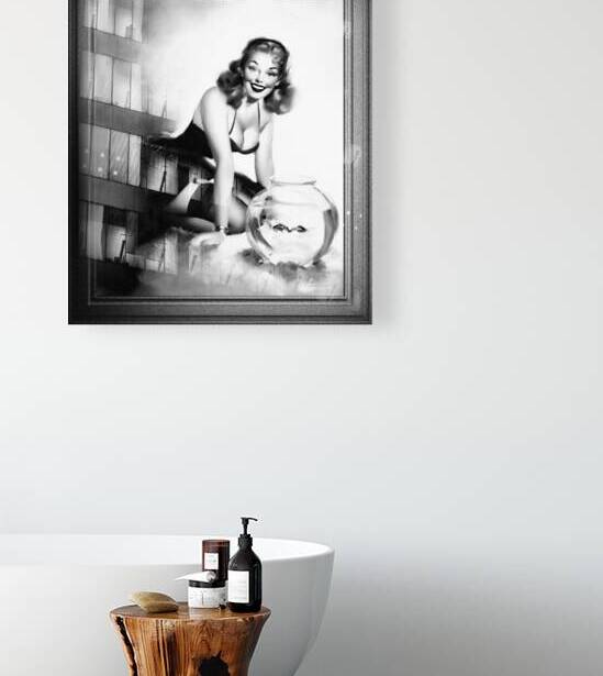 Kissing Fish by Edward Runci Black and White Xzendor7 Vintage Pinup Girl Art Reproductions by xzendor7