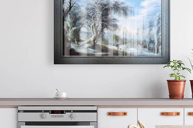 A Winter Landscape With A Woodsman And Travelers by Gijsbrecht Leytens Remastered Xzendor7 Classical Fine Art Old Masters Reproductions by xzendor7