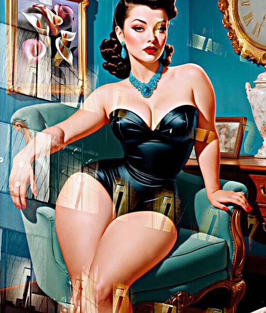 The Clock Is Ticking Pin Up Girl Retro Poster Art Portrait AI Concept Creation by Xzendor7 by xzendor7