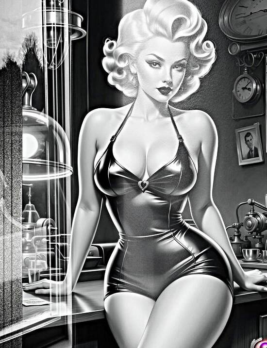 The Beautiful Look Of Science Barbenheimer Retro Fusion Pin Up Gorgeous AI Concept Art by Xzendor7 by xzendor7