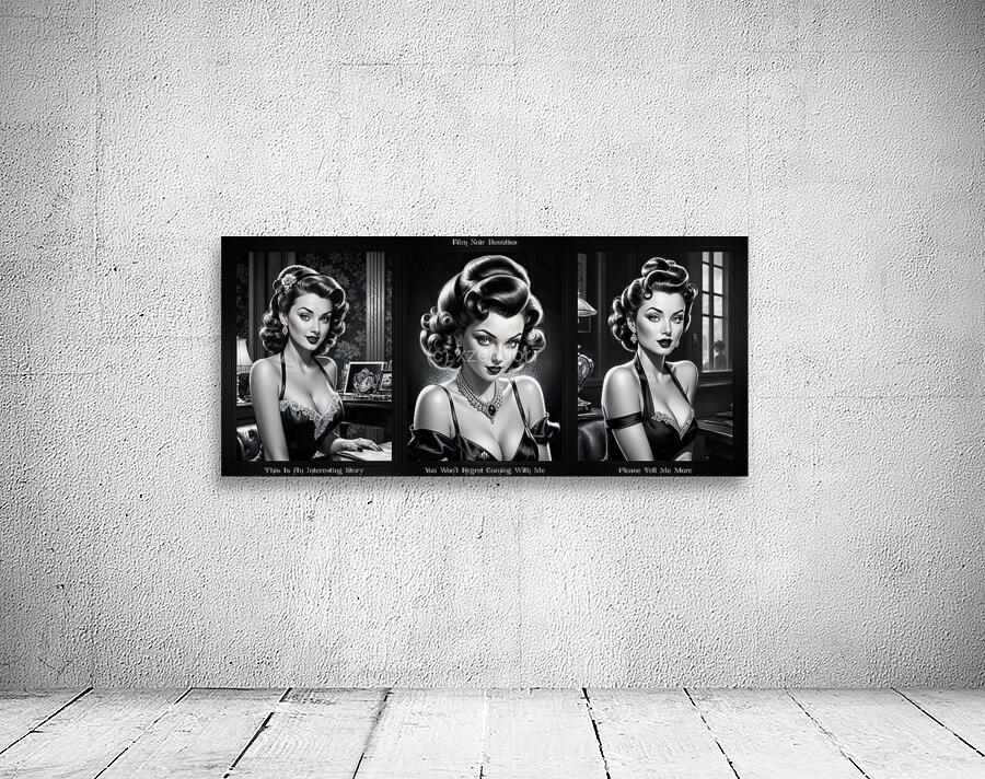 Portrait Illustration Of 3 Film Noir Retro Vintage Beauties Stunning AI Concept Art by Xzendor7 Wall Preview
