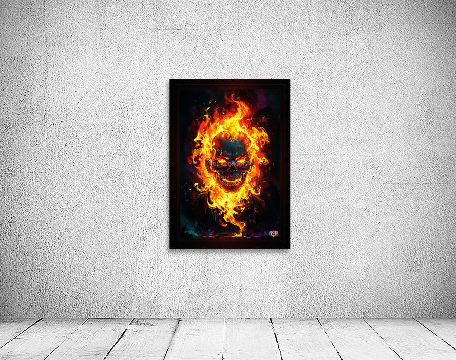Fiery Flaming Skull Graffiti Abstract Frightening AI Concept Art by Xzendor7 Wall Preview