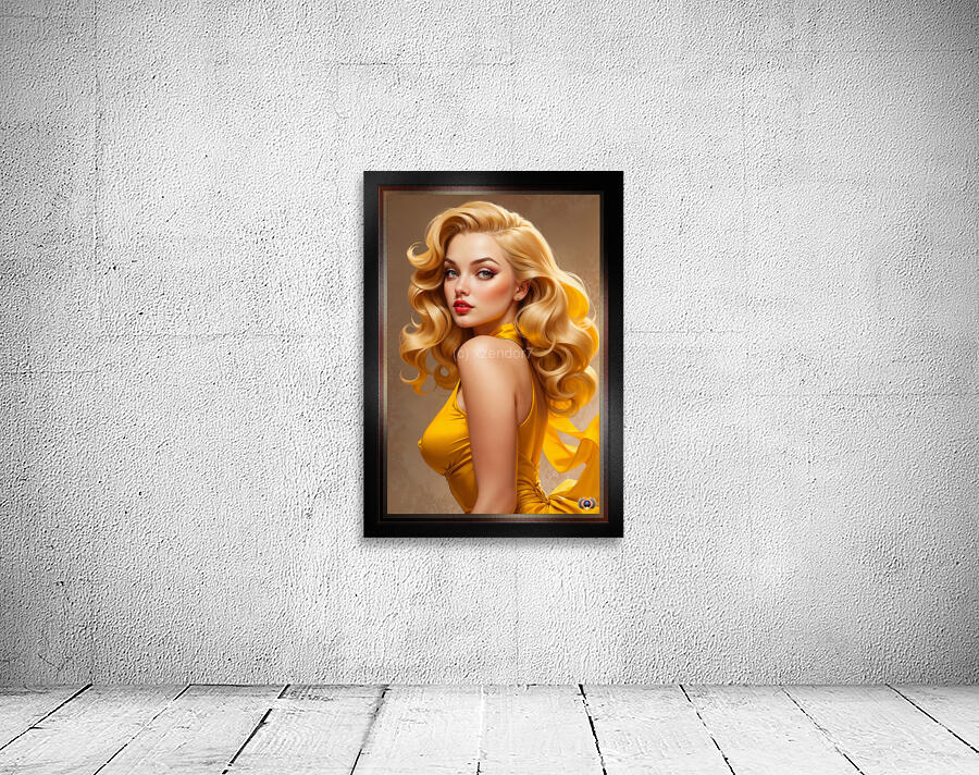 Her Golden Color Mesmerizing Pin Up Girl AI Concept Art Portrait by Xzendor7 Wall Preview
