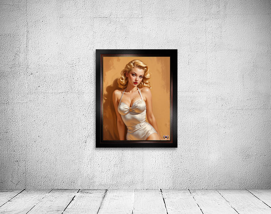 The Love Of White Silk Pin Up Girl Mesmerizing AI Concept Art Portrait by Xzendor7 Wall Preview