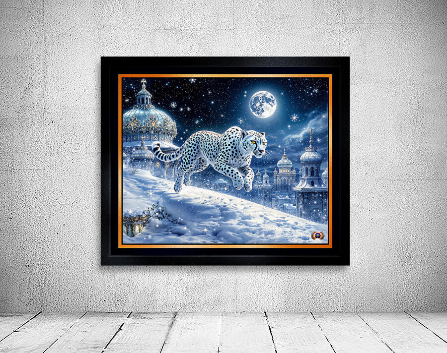 Mystical White Cheetah Traversing An Enchanting Moonlit Winter Cityscape Captivating AI Concept Art by Xzendor7 Wall Preview