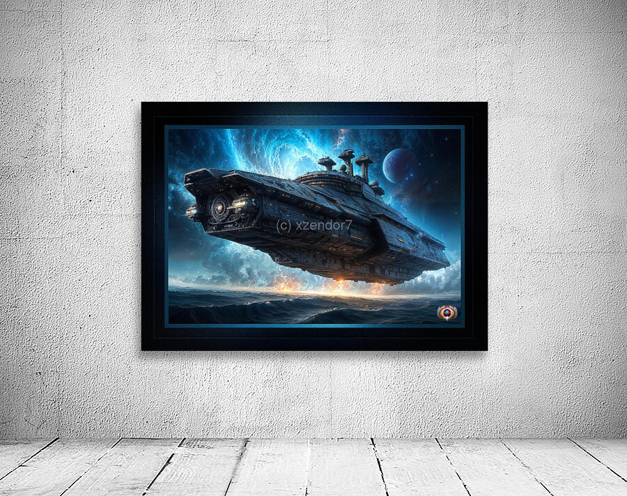 The Giant Interstellar Epilan Starcruiser Above Ocean Waves Mesmerizing AI Concept Art by Xzendor7 Wall Preview