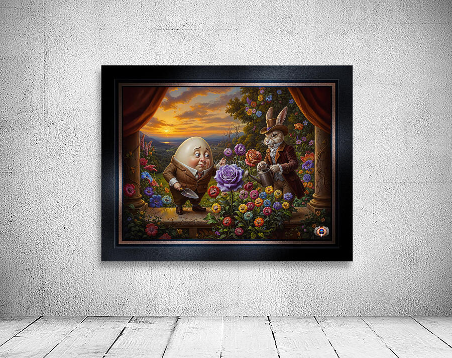 Humpty Dumpty And Peter Rabbit In A Whimsical Garden Enchanting AI Concept Art by Xzendor7 Wall Preview