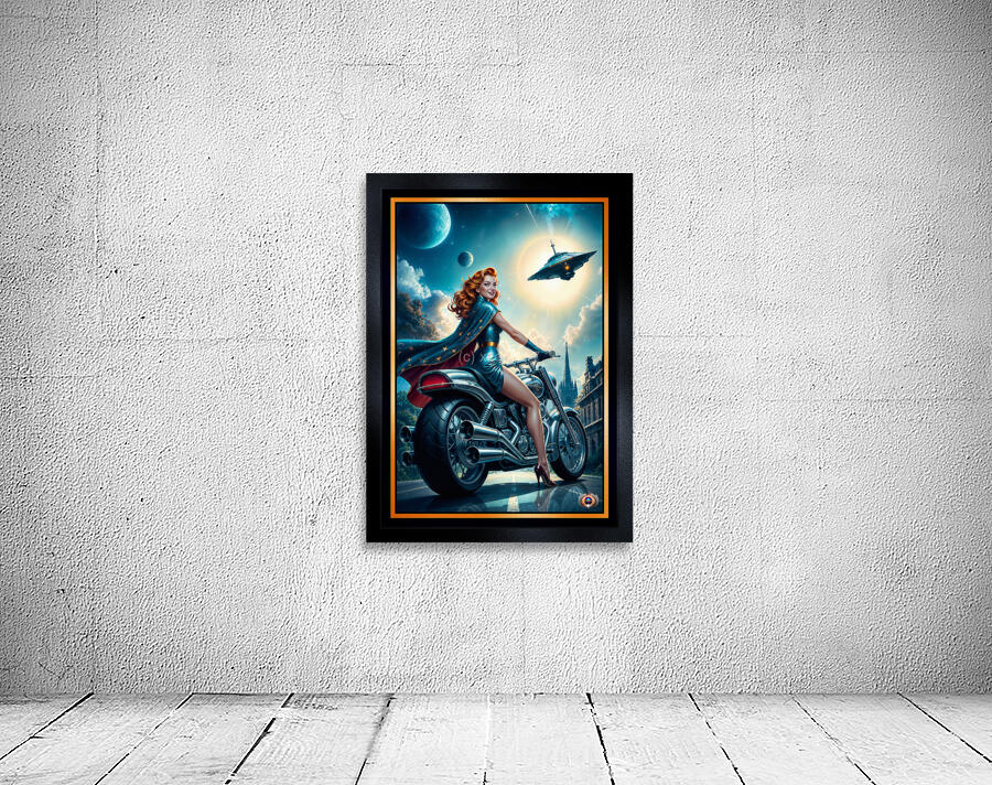 Uranna Laxien Evading Alien Craft On Her Fyrnax Motorcycle Gorgeous AI Concept Art by Xzendor7 Wall Preview