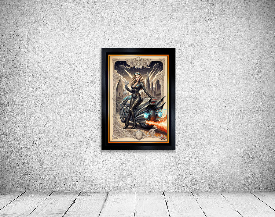 Tsylara Mimor And Her Jithera Cycle Amidst The Sprawling Rovathia Cityscape Gorgeous AI Concept Art by Xzendor7 Wall Preview