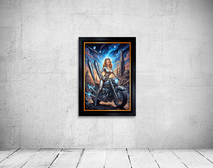 Sci-Fi Pin-Up Portrait Of Ariana Rossi On Her Stellar Racer Mesmerizing AI Concept Art by Xzendor7 Wall Preview