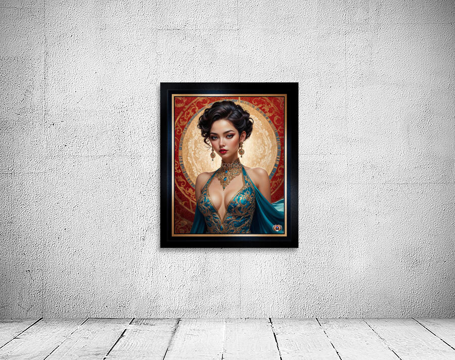 Portrait Of Liriel Voltan In A Regal Teal Satin Dress Gorgeous AI Concept Art by Xzendor7 Wall Preview