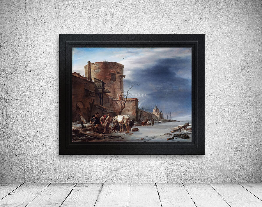 The City Wall of Haarlem in the Winter by Nicolaes Pieterszoon Berchem Remastered Xzendor7 Classical Fine Art Old Masters Reproductions Wall Preview