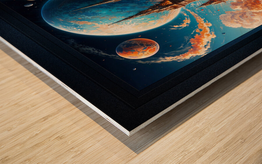 The Sky City Of Travenous Astonishing AI Concept Art Portrait by Xzendor7 Wood print