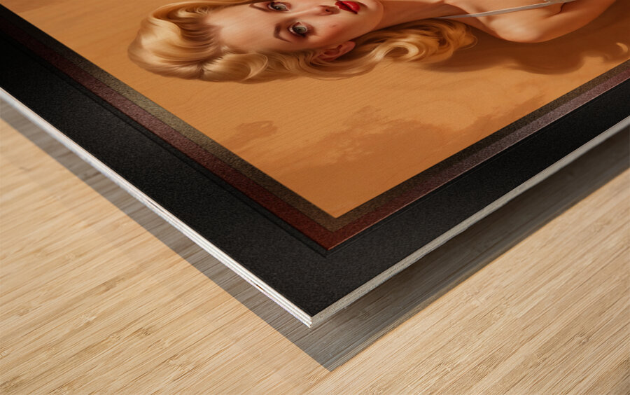 The Love Of White Silk Pin Up Girl Mesmerizing AI Concept Art Portrait by Xzendor7 Wood print
