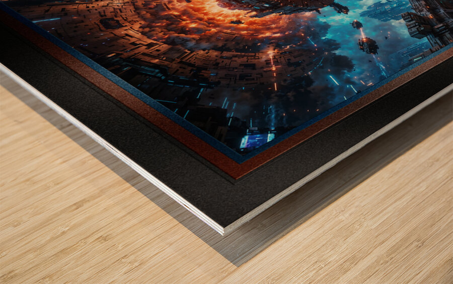 Epic Sci-Fi Abstract Battle Scene Of A Futuristic City Under Siege Stunning AI Concept Art by Xzendor7 Wood print