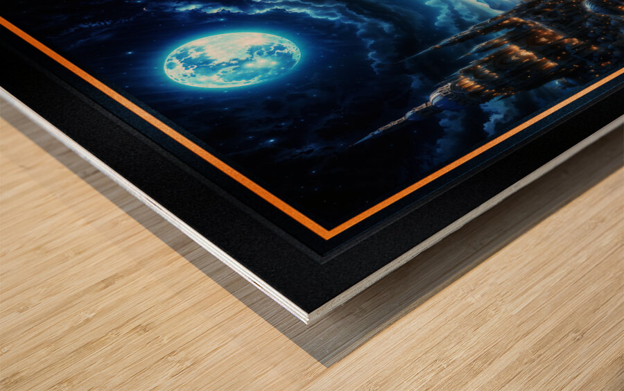 The Epic Fantasy City Known As The Deblan Metropolis Under a Full Moon Breathtaking AI Concept Art by Xzendor7 Wood print