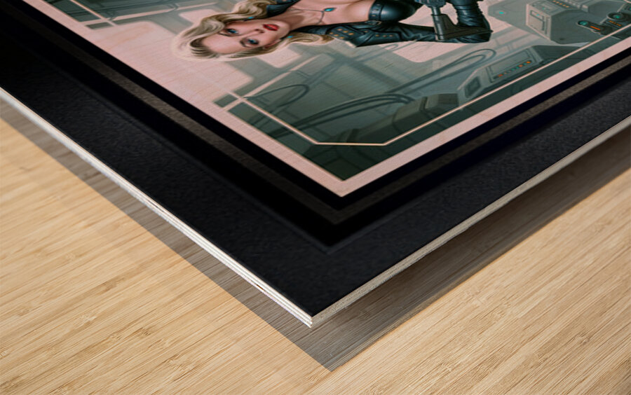 Blast-Off Betty In Cybernetic Leather Attire Striking AI Concept Art by Xzendor7 Wood print