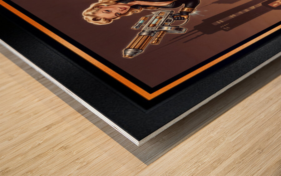 Femme Fatale Pin-Up Valeria Caelum Retro-Futurism Portrait Striking AI Concept Art by Xzendor7 Wood print