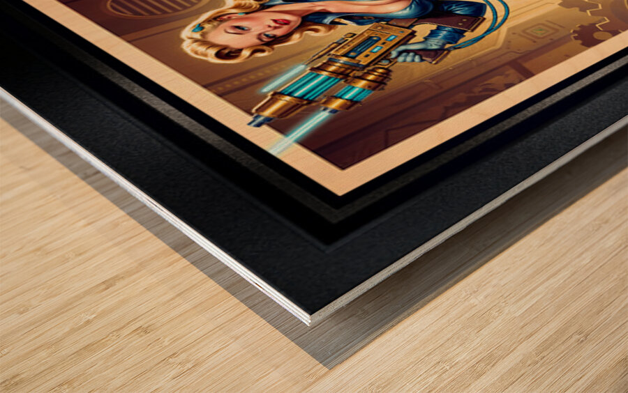 Vintage Sci-Fi Hylaria Velstrada Retro-Fusion Pinup Portrait Striking AI Concept Art by Xzendor7 Wood print