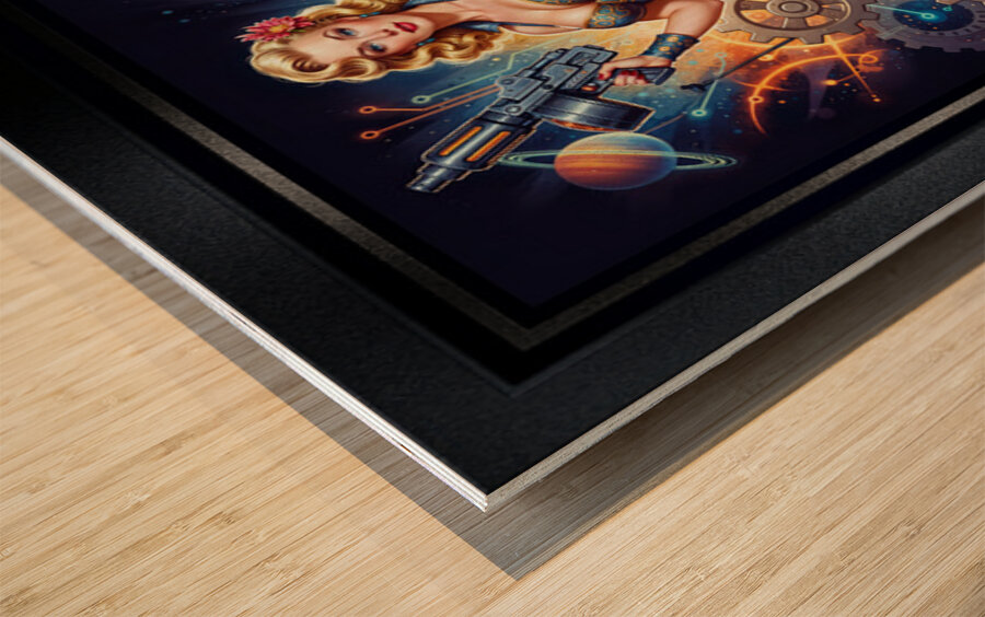 Trina Travera Surreal Retro-Fusion Steampunk Portrait Captivating AI Concept Art by Xzendor7 Wood print