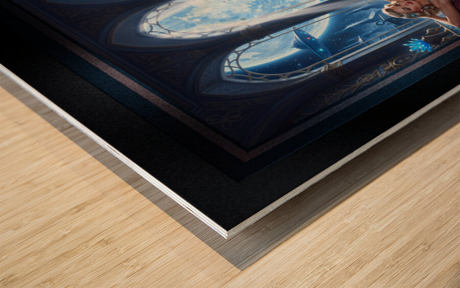 Sylva Braunen Reclining On Chaise Amidst Cosmic Cityscape Striking AI Concept Art by Xzendor7 Wood print