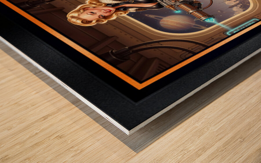 Retro-Futuristic Femme Fatale Pin-Up Pilot Lysandra Valtor Gorgeous AI Concept Art by Xzendor7 Wood print