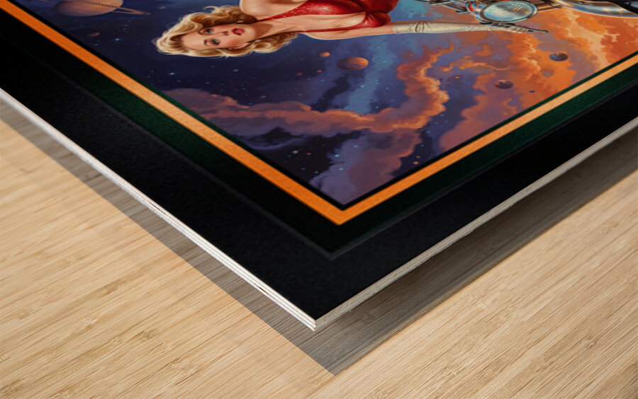 The Cosmic Pin-Up Chalyn Slavina On Her Stellarion Cycle Striking AI Concept Art by Xzendor7 Wood print