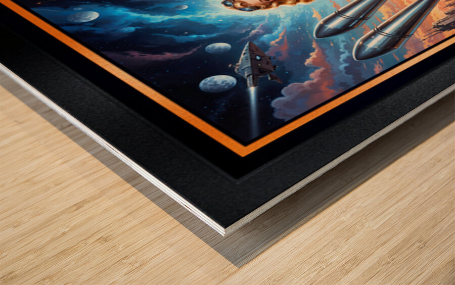 Sci-Fi Pin-Up Portrait Of Ariana Rossi On Her Stellar Racer Mesmerizing AI Concept Art by Xzendor7 Wood print