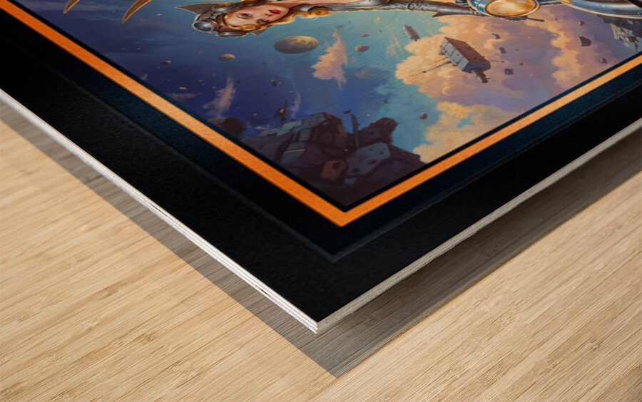 Galactic Pinup Lady Aeravella Zylphia On Her Cosmic Rider Mesmerizing AI Concept Art by Xzendor7 Wood print