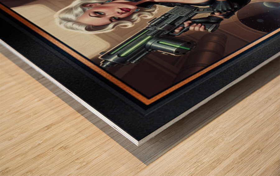 Retro-Futuristic Portrait Of Security Officer Myr Bly Gorgeous AI Concept Art by Xzendor7 Wood print
