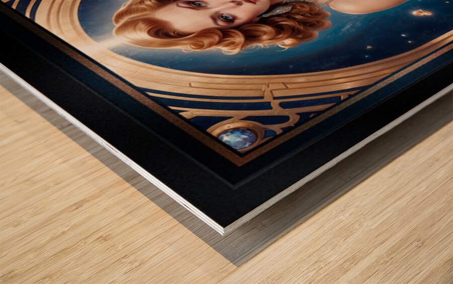 Retro Futuristic Pinup Glamour Portrait Of Illyana Ginacci Gorgeous AI Concept Art by Xzendor7 Wood print